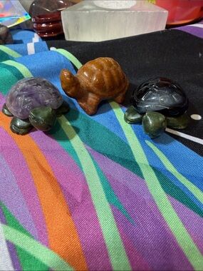 Handcrafted Stone Turtle Figurine - Three for one! Mini stone collection